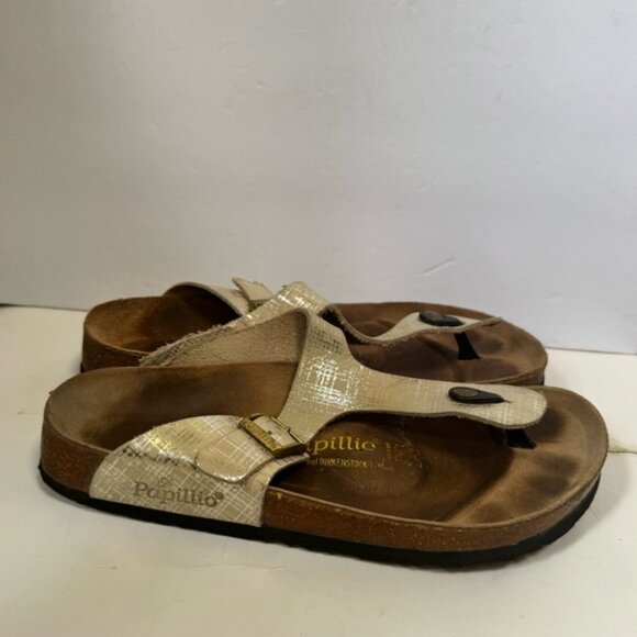 Birkenstock Papillio Gizeh Thong Metallic Check Leather Sandals Buckle Unisex 10 - Picture 1 of 15